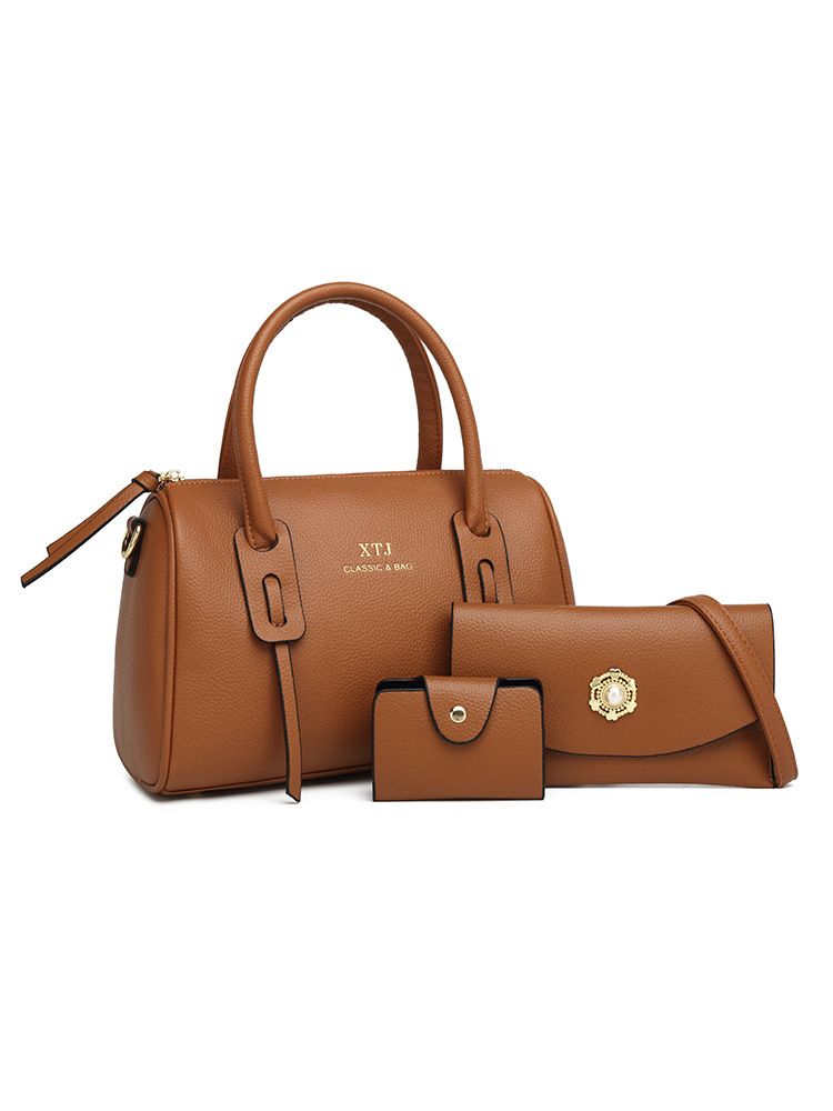 Elegant Women's Crossbody Bag Set - Vintage PU Handbag With Woven Detailing, Medium Size Shoulder Purse For Work & Travel (Black, Olive, Beige)_voghion.com