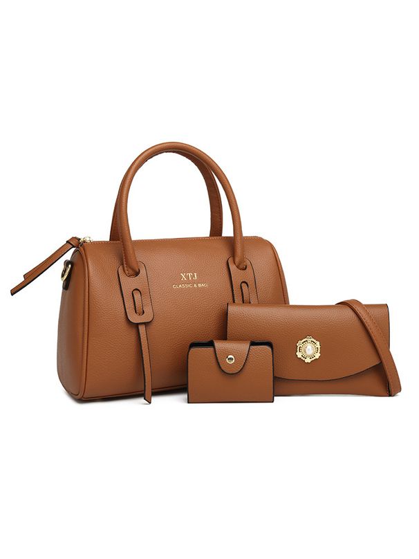 Elegant Women's Crossbody Bag Set - Vintage PU Handbag With Woven Detailing, Medium Size Shoulder Purse For Work & Travel (Black, Olive, Beige)_voghion.com