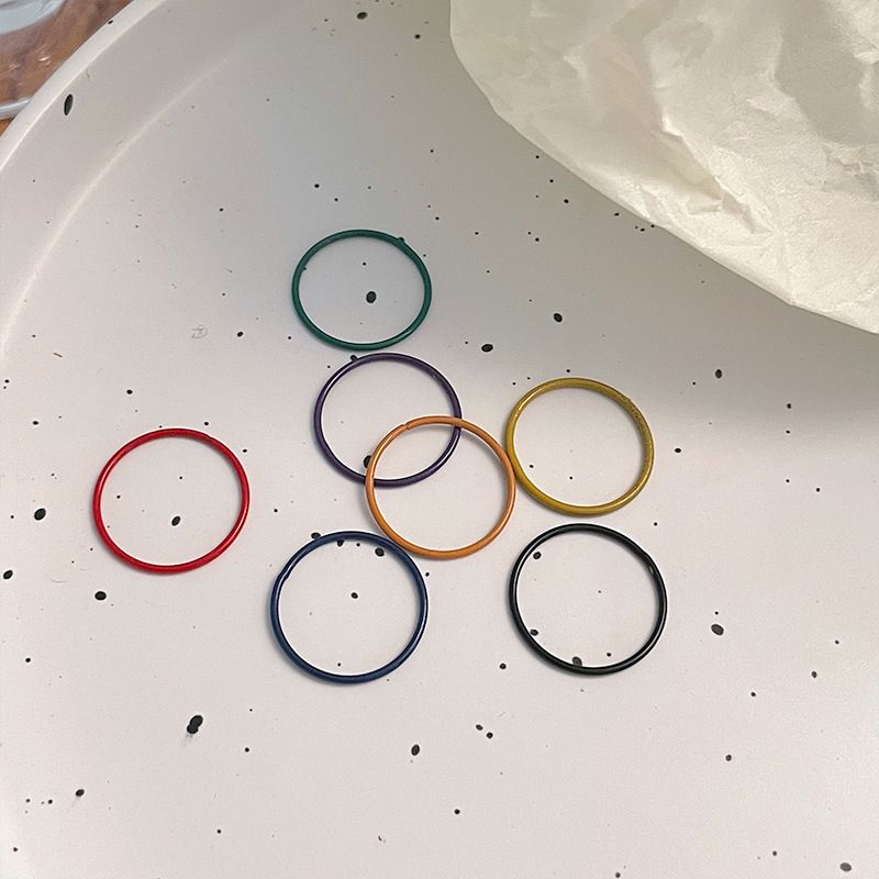 Rainbow color thin circle ring set female niche design sense fashion personality cold style simple plain ring_voghion.com