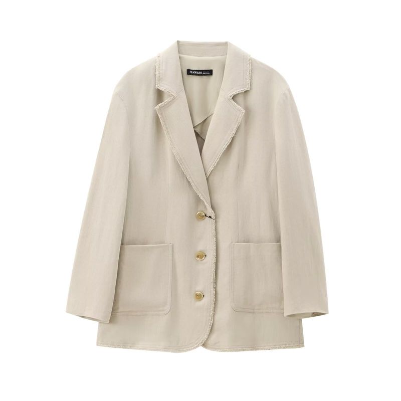 Vêtements pour femmes 2024 automne nouveau style élégant veste de costume ample en mélange de lin_voghion.com