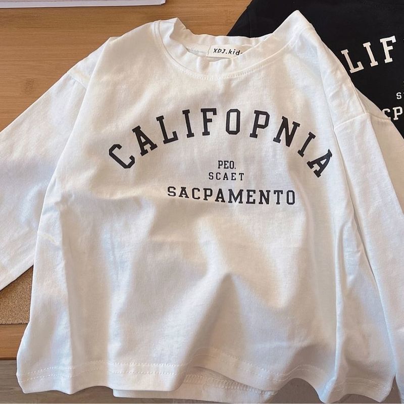 100% cotton children's long-sleeved T-shirt boys' spring and autumn baby undershirt Korean style letter printed top_voghion.com