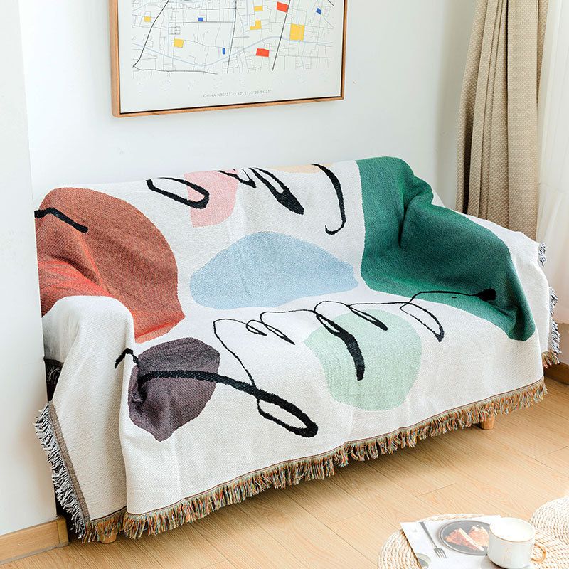 ​Color Block Sofa Cover Set - Rainbow Stone Pattern With Polka Dot Accents Multi-Functional As Camping Blanket Soft Knitted Fabric_voghion.com