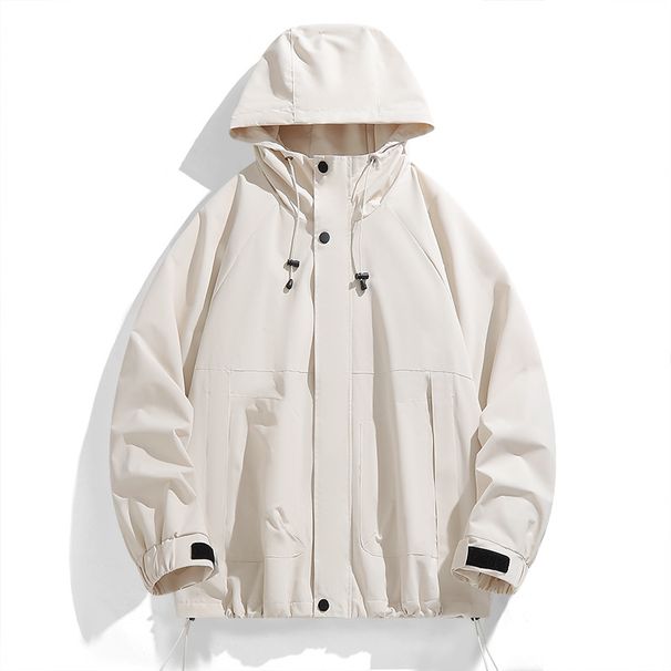 Unisex Wasserdichte Kapuzenjacke – Leichter winddichter Mantel für Frühling und Herbst (Dunkelnacht/Elfenbeinweiß/Olivgrün/Achatrot, M-3XL)_voghion.com