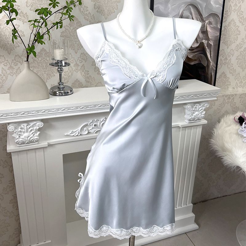 nachthemd van ijszijde zomer dames pyjama grote maat pure desire stijl sling borst katoen high end Franse huiskleding_voghion.com