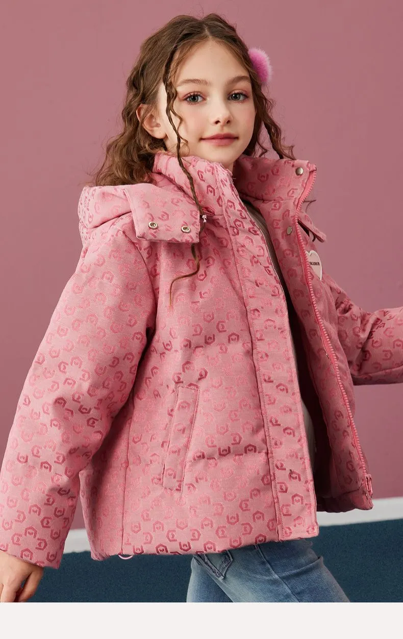 Ubrania dla dzieci Dziewczęca kurtka z nadrukiem puchowym z bawełny zimowa w nowym stylu dla dziewczynek zimowy płaszcz trend 2024 nowy styl zimowy płaszcz_voghion.com