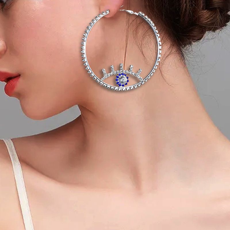 hete verkoop ooraccessoires Nieuwe overdreven Blue Devil's Eye strass hoepel oorbellen oorbellen_voghion.com