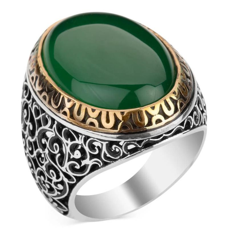 Herrenring mit grünem Katzenauge-Stein, im Labor hergestellt, Edelstahl, Größe 7–15, Punk, Retro, Vintage, cooles Vatertagsgeschenk für Papa_voghion.com