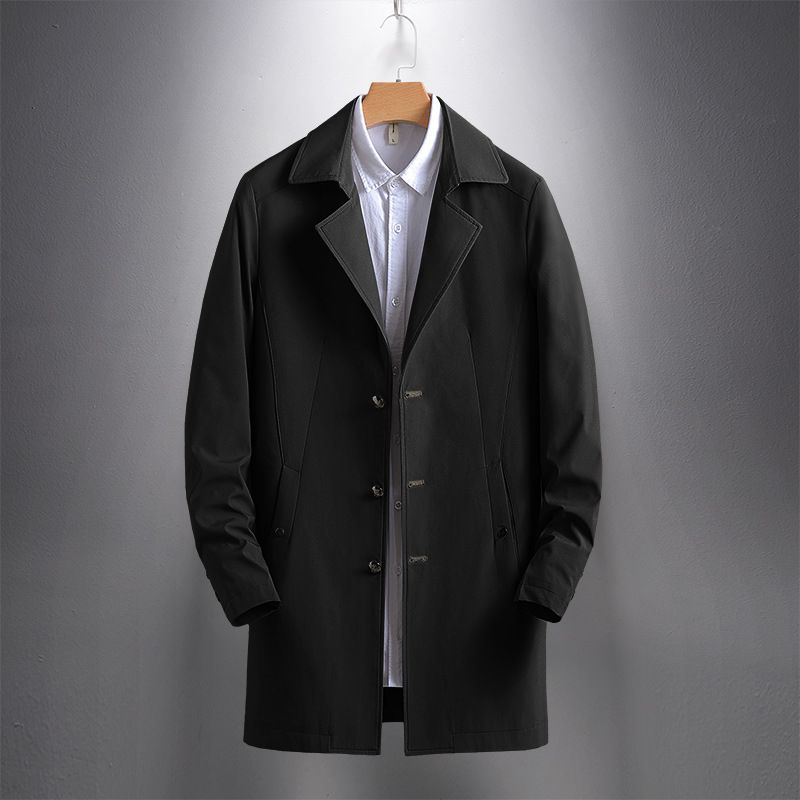 Abbigliamento da uomo Giacca a vento da uomo di media lunghezza Primavera e autunno Business Casual Giacca casual Moda giovanile da uomo Giacca con risvolto da uomo_voghion.com