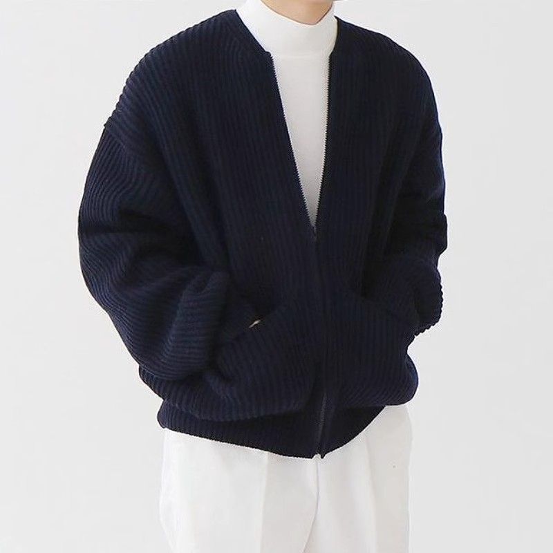 Men's Clothing Solid Color Round Neck Knitted Cardigan Jacket Men 2024 Autumn And Winter Fashion Youth Trend All Match Casual Large Size Tops_voghion.com