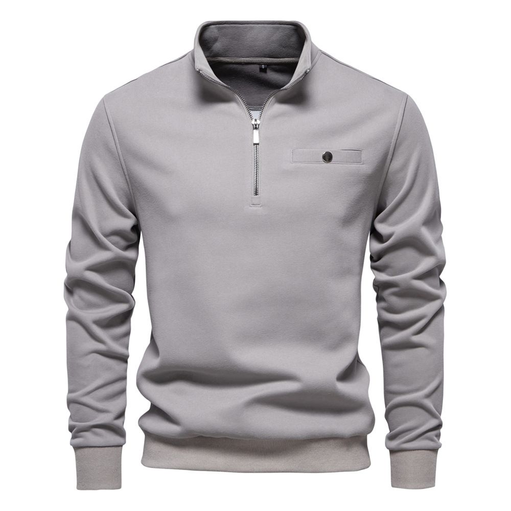 Herrenbekleidung Herbst neue Herren Langarm Half Zip Sweatshirt lässig einfarbig Taschendekoration Basic Tops Männer_voghion.com