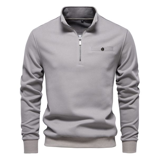 Herrenbekleidung Herbst neue Herren Langarm Half Zip Sweatshirt lässig einfarbig Taschendekoration Basic Tops Männer_voghion.com