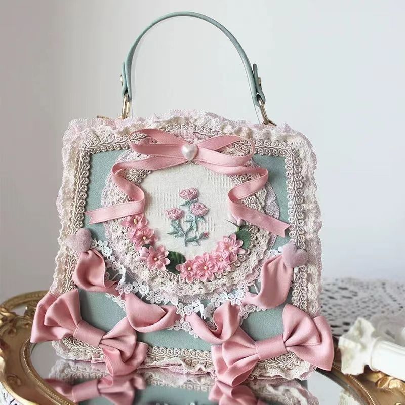 Lolita Mädchen Elegante Handtasche mit Blumenspitze_voghion.com