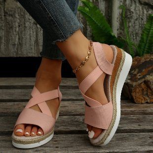 Plus-Size-Mode Open-Toe Round Toe Slop mit Plateau-Sandalen für Damen_voghion.com