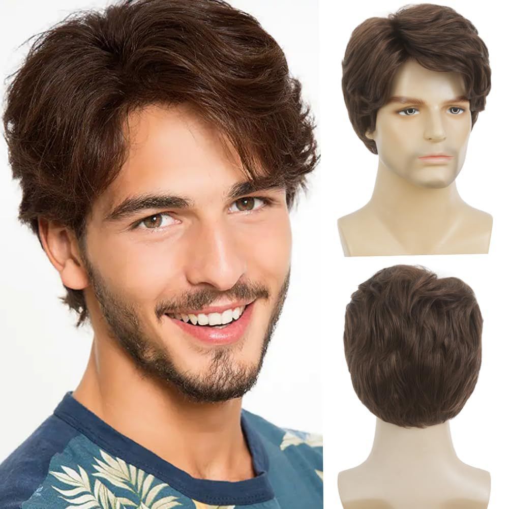 Parrucca sintetica con clip, moda uomo, arancione scuro, soffice, naturale, capelli corti, parrucca in fibra chimica, seta ad alta temperatura_voghion.com
