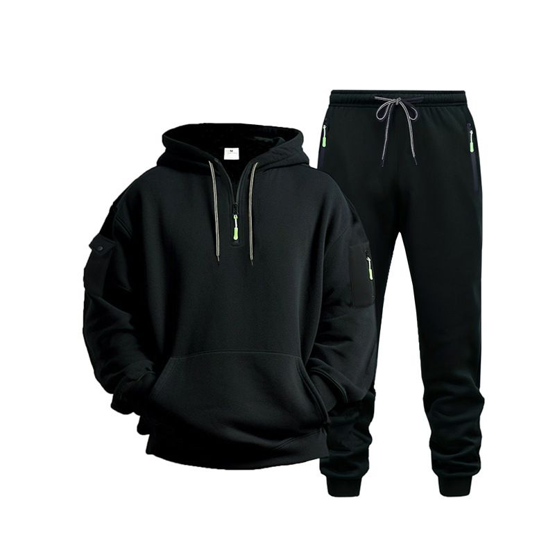 Men's Hooded Sweatshirt & Jogger Set - Thick Fleece-Lined Winter Tracksuit, Oversized Streetwear Two-Piece For Youth_voghion.com