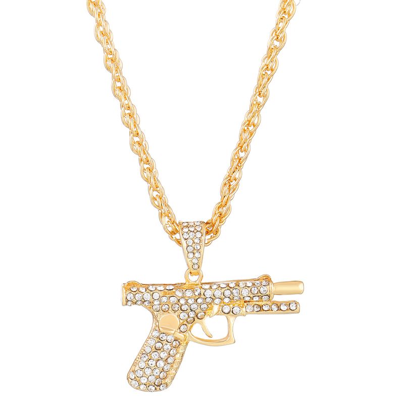 Necklaces Hip hop small pistol necklace creative diamond zircon machine gun trendy men's jewelry gift_voghion.com