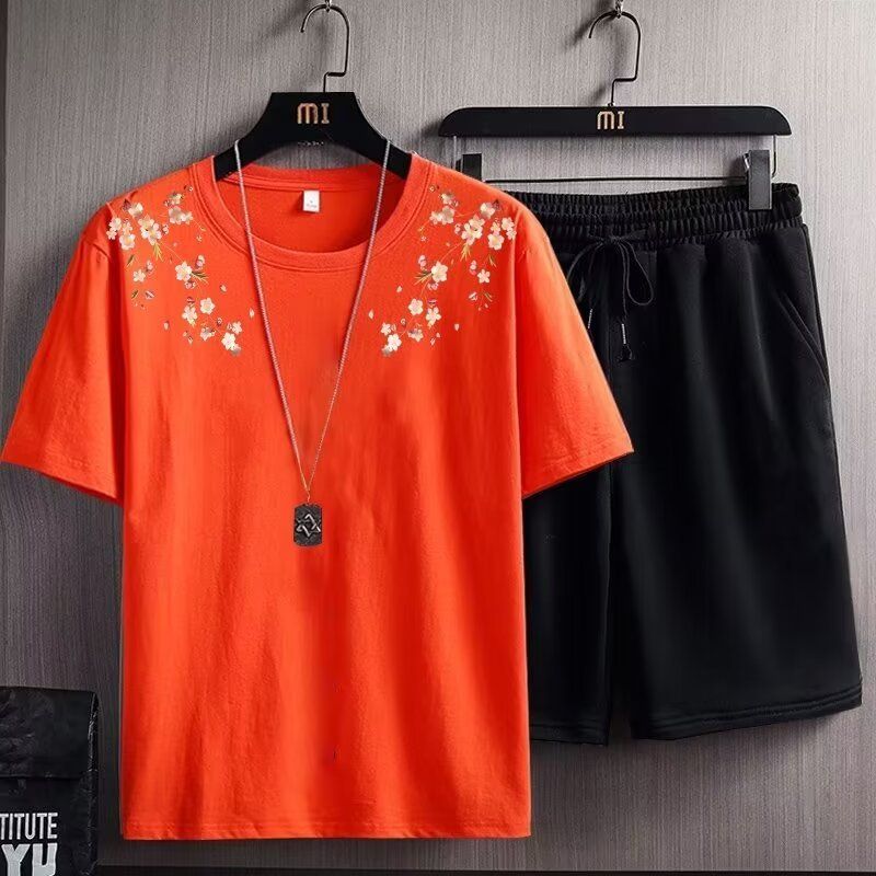 Îmbrăcăminte bărbătească 2024, pantaloni scurți cu mânecă scurtă, vară nouă, casual, lejer, stil waffle, costum sport elegant pentru tineri_voghion.com