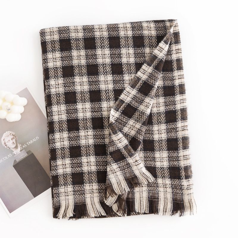 Checkerboard plaid scarf women's fashion commuting imitation cashmere scarf simple business scarf to keep warm and cold-proof shawl_voghion.com