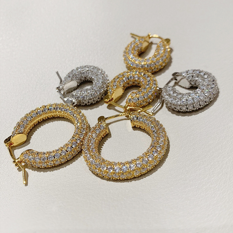 Cao Shi, nuovi orecchini a forma di U in rame con zirconi intarsiati, per donna, con motivo a diamante_voghion.com