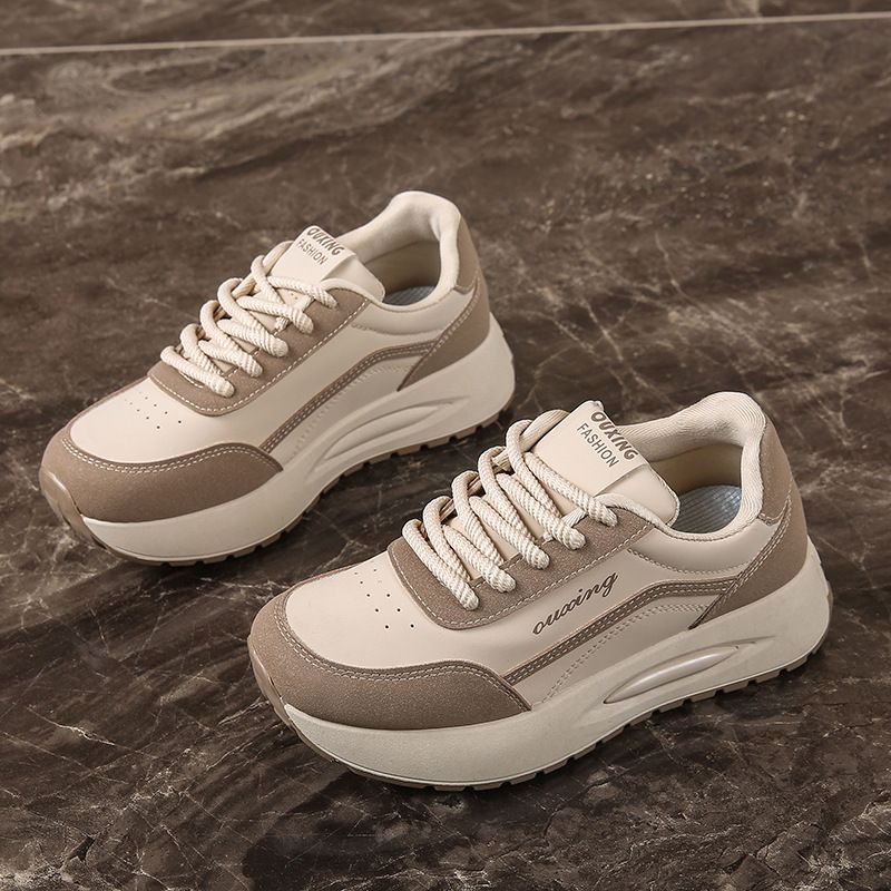 2025 Spring White New Korean Edition Ins Female Students Thick Soled Height Increasing Sports Board Shoes Casual Street_voghion.com