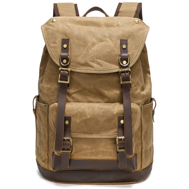 LazyZoom Oil Wax Canvas Outdoor Waterproof Large Capacity Hiking Travel Multifunctional Backpack_voghion.com