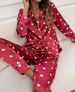 Elegant V-Neck Satin PJ Set For Women - Soft & Breathable Long Sleeve Sleepwear With Heart Print_voghion.com
