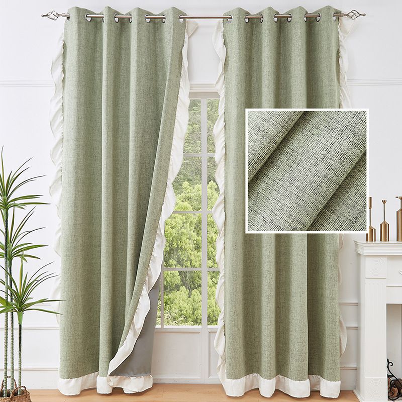 French Ruffled Full Blackout Thickened Linen Edge Finished Bedroom Living Room Curtains_voghion.com