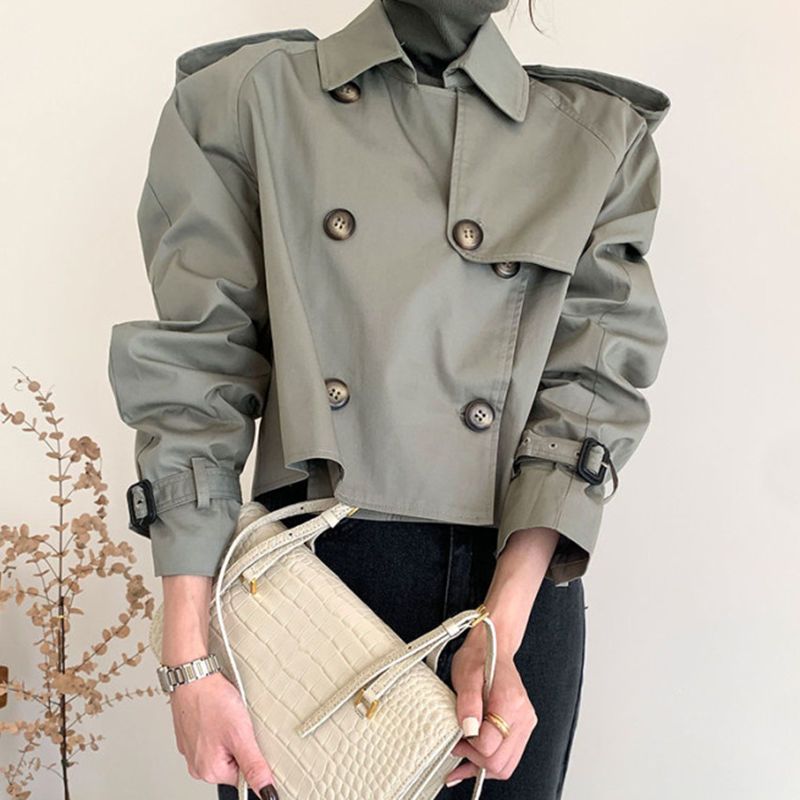 Giacca antivento corta a maniche lunghe con design retrò a doppio petto e revers da donna_voghion.com