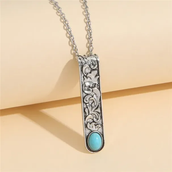 Collane con ciondolo, targhetta per bovini martellata con piccola pietra turchese, collana minimalista a strati, regalo di festa per le donne_voghion.com