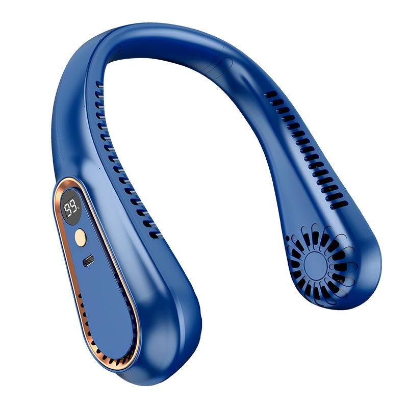 Mini ventilatore portatile con fascia da collo, ricarica USB, 1200 mAh, lunga durata, display digitale, ventilatore senza pale con raffreddamento turbocompresso_voghion.com