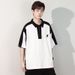 Polo de patchwork de color contrastante americano para hombre, camiseta de verano holgada de manga corta con media cremallera, camiseta informal versátil con solapa_voghion.com