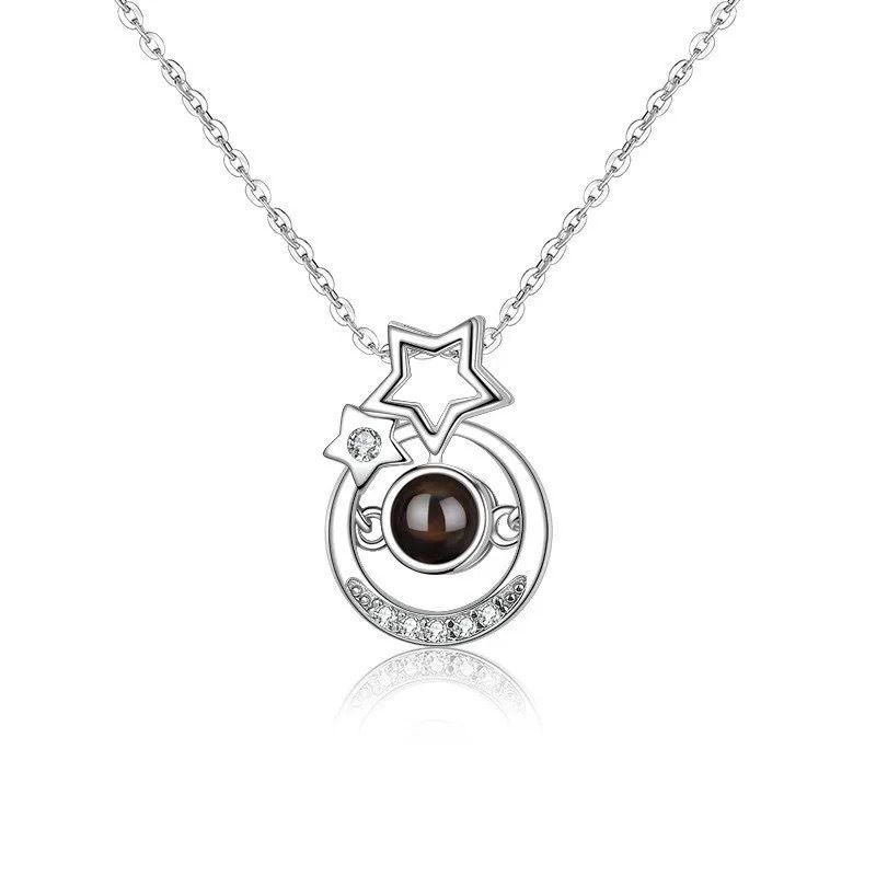 Custom Colorful Projection With 100 Languages Memory, Five-Pointed Star Fashion Personality Necklace Pendant_voghion.com