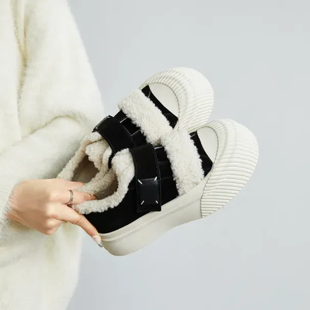 Women's Colorblock Plush Winter Warm Casual Skateboard Shoes Bd8d_voghion.com