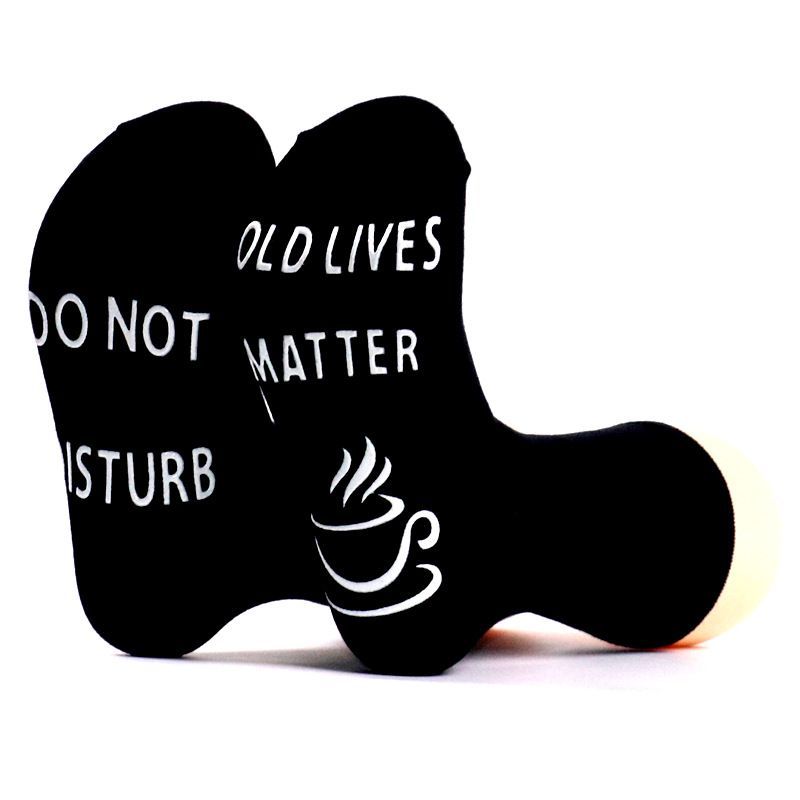 All-cotton mid-tube socks Creative socks sole letter non-slip adhesive floor socks casual socks_voghion.com