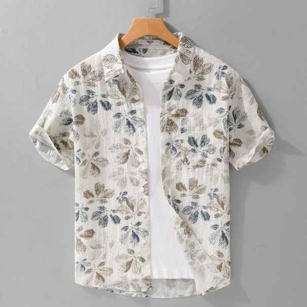 Pánské letní lněné tištěné košile s krátkým rukávem, trendy, ležérní volné a moderní, všestranné pánské košile pro mládež_voghion.com