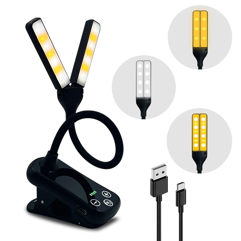 Kreative doppelköpfige wiederaufladbare kleine Buchlampe Drei-Tasten-Touch-Musik-Partiturlampe Augenschutz-Clip-Buchlampe Leselampe auf Lager_voghion.com