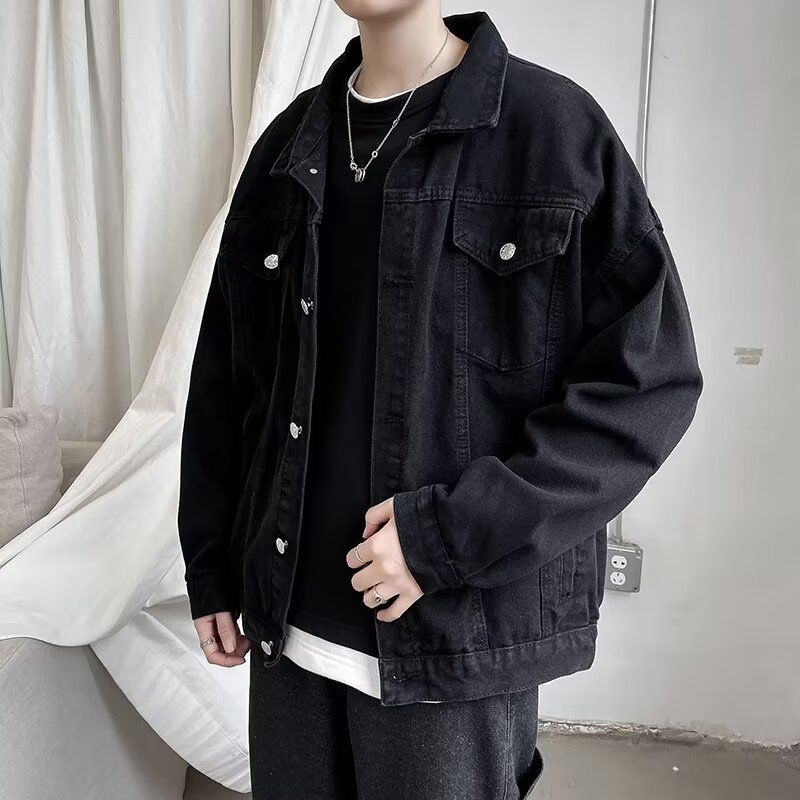 Men's Clothing Spring and Autumn Ripped Solid Color Denim Jacket Cat Whiskers Men's Denim Clothes Men's Trendy Denim Jacket Men_voghion.com