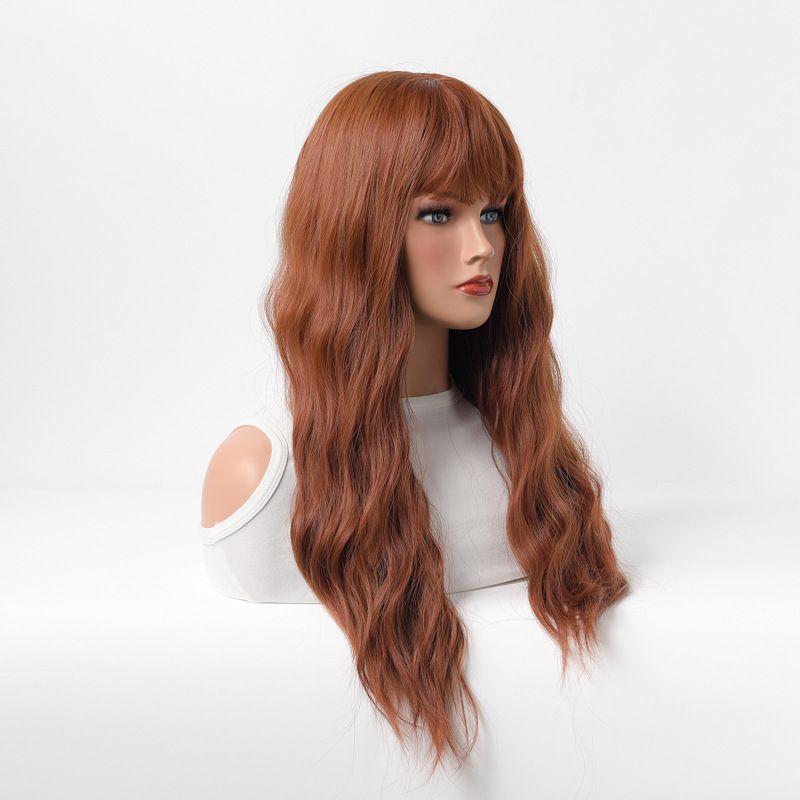 wigs popular long curly hair machine made chemical fiber headpiece big wave corn perm golden hairpiece_voghion.com