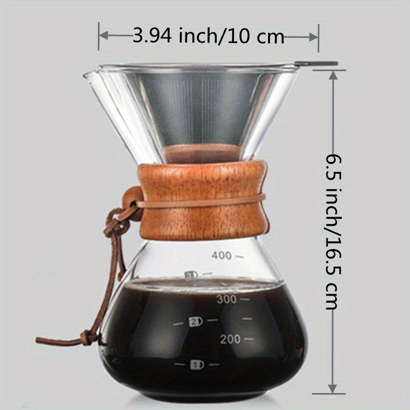 1pc, Hand-made Reusable Glass Coffee Maker - Pour Over Coffee Pot for Home and Office Use_voghion.com