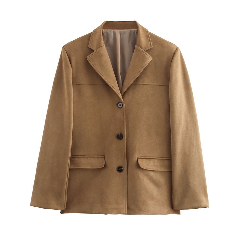 Blazer style Old Money élégant, polyvalent, décontracté, ample, manteau en daim pour femme_voghion.com