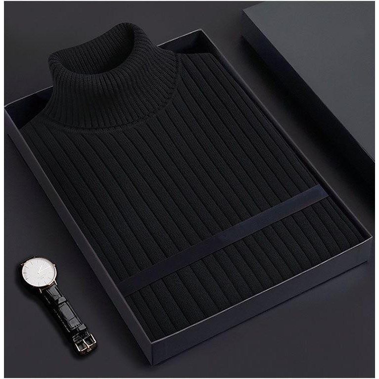 Herrenbekleidung einfarbiger Rollkragenpullover für Herren, lockerer, verdickter, vielseitiger Herbst- und Winterpullover, warmes Unterhemd, Strickpullover_voghion.com