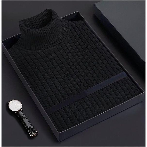 Herrenbekleidung einfarbiger Rollkragenpullover für Herren, lockerer, verdickter, vielseitiger Herbst- und Winterpullover, warmes Unterhemd, Strickpullover_voghion.com