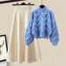 Completo da donna autunno inverno stile maglione spesso in maglia vestibilità comoda e gonna midi snellente in due pezzi_voghion.com