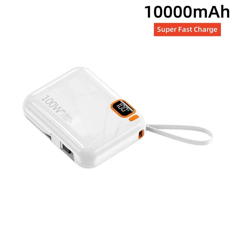 Banco de energía de carga súper rápida de 100W, cable incorporado, Banco de energía portátil de 30000mAh, batería externa de gran capacidad, envío gratis_voghion.com