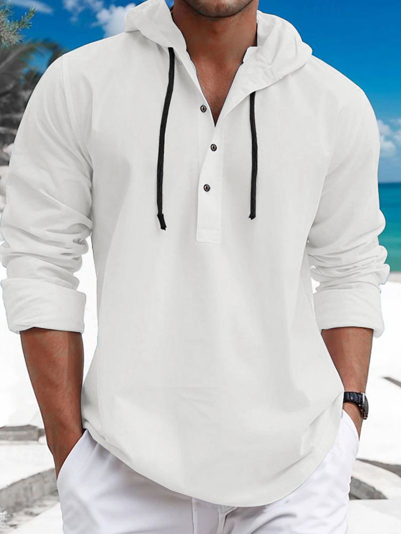 Camicia casual da uomo in twill di cotone perlato con cappuccio e bottoni, nuova collezione autunno 2024_voghion.com