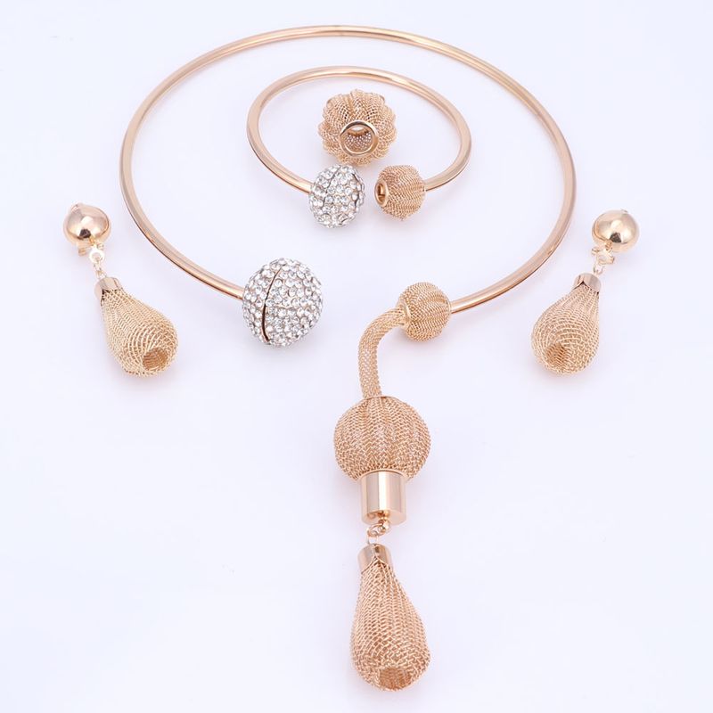 Dubái Color dorado cristal borlas joyería moda boda traje africano collar pendiente brazalete anillos conjuntos de joyería_voghion.com