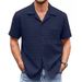 New Products Men's Summer Suit Collar Solid Color Short Sleeved Waffle Men's Shirt_voghion.com