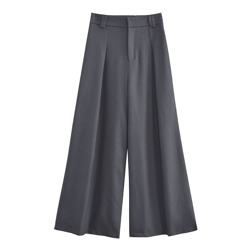 Pantalon de costume à jambe large pour femme, taille haute, ample, slim, droit, automne et hiver, pantalon décontracté noir, pantalon drapé_voghion.com