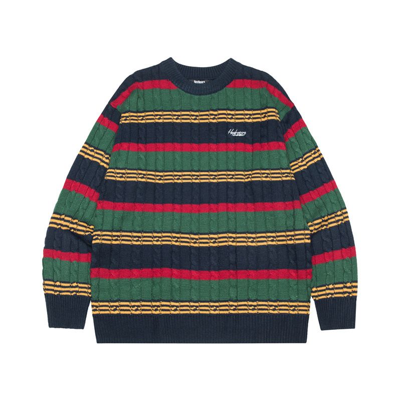 H Ey H En Ry Men's Striped Multi-color Sweater Casual Retro Couple Knitted Sweater Loose Lazy Autumn And Winter_voghion.com