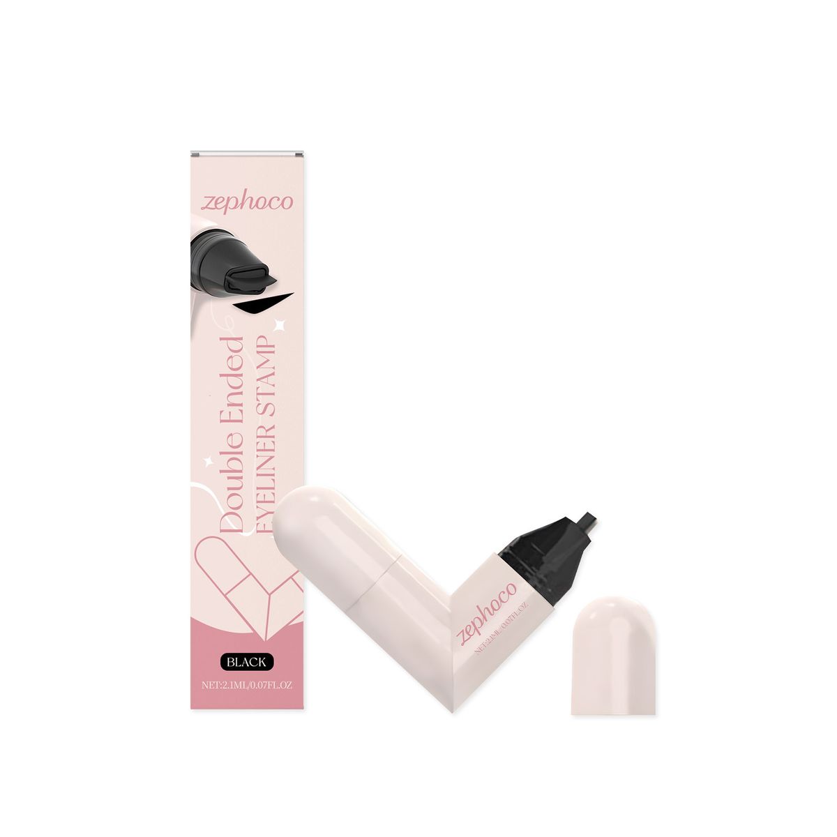 Zephoco Black Stamp - Herramienta de maquillaje fácil de aplicar y resistente a las manchas, delineador de ojos de doble punta_voghion.com